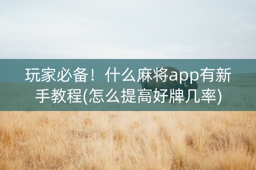 玩家必备！什么麻将app有新手教程(怎么提高好牌几率)