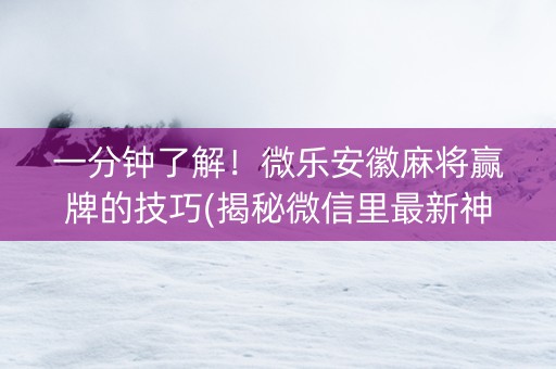 一分钟了解！微乐安徽麻将赢牌的技巧(揭秘微信里最新神器下载)