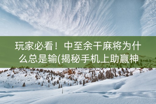 玩家必看！中至余干麻将为什么总是输(揭秘手机上助赢神器购买)