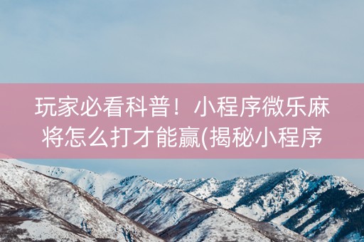玩家必看科普！小程序微乐麻将怎么打才能赢(揭秘小程序输赢技巧)