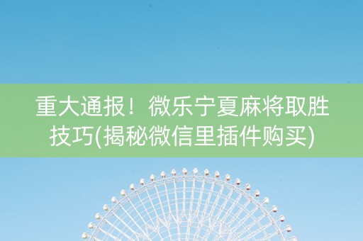 重大通报！微乐宁夏麻将取胜技巧(揭秘微信里插件购买)