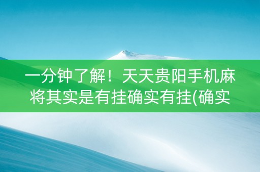 一分钟了解！天天贵阳手机麻将其实是有挂确实有挂(确实是有挂)