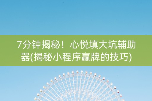7分钟揭秘！心悦填大坑辅助器(揭秘小程序赢牌的技巧)
