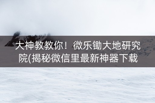 大神教教你！微乐锄大地研究院(揭秘微信里最新神器下载)