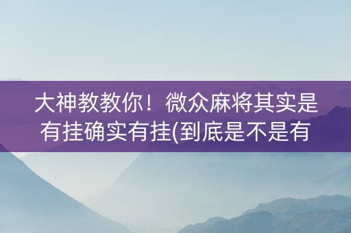 大神教教你！微众麻将其实是有挂确实有挂(到底是不是有挂)