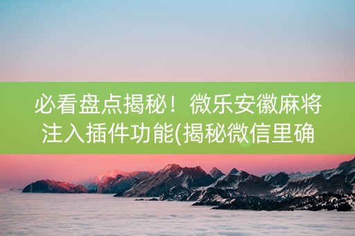 必看盘点揭秘！微乐安徽麻将注入插件功能(揭秘微信里确实有猫腻)