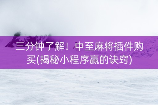 三分钟了解！中至麻将插件购买(揭秘小程序赢的诀窍)