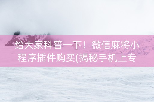 给大家科普一下！微信麻将小程序插件购买(揭秘手机上专用神器)