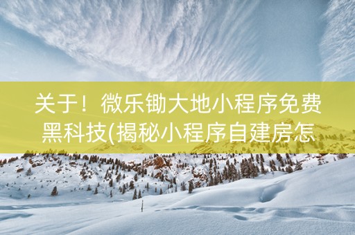 关于！微乐锄大地小程序免费黑科技(揭秘小程序自建房怎么赢)