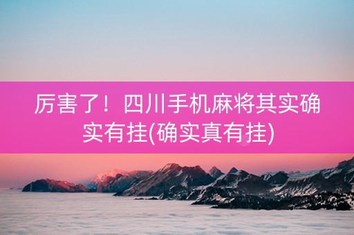 厉害了！四川手机麻将其实确实有挂(确实真有挂)