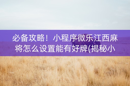 必备攻略！小程序微乐江西麻将怎么设置能有好牌(揭秘小程序助手软件)