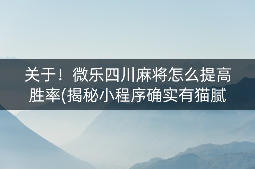关于！微乐四川麻将怎么提高胜率(揭秘小程序确实有猫腻)