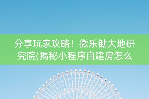 分享玩家攻略！微乐锄大地研究院(揭秘小程序自建房怎么赢)