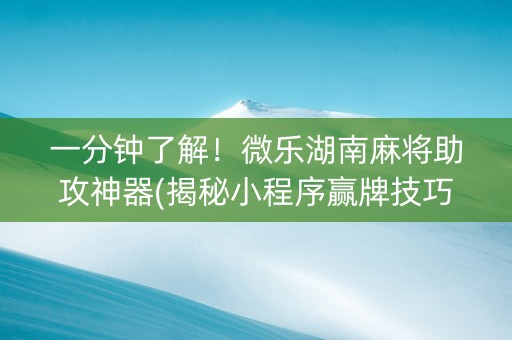 一分钟了解！微乐湖南麻将助攻神器(揭秘小程序赢牌技巧)