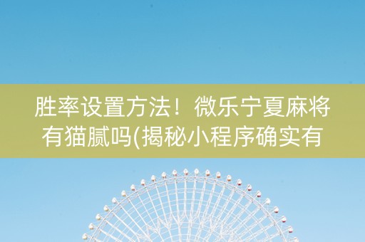 胜率设置方法！微乐宁夏麻将有猫腻吗(揭秘小程序确实有猫腻)
