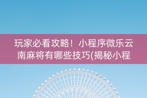 玩家必看攻略！小程序微乐云南麻将有哪些技巧(揭秘小程序赢牌技巧)