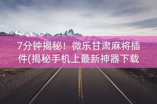 7分钟揭秘！微乐甘肃麻将插件(揭秘手机上最新神器下载)