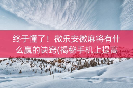 终于懂了！微乐安徽麻将有什么赢的诀窍(揭秘手机上提高胜率)