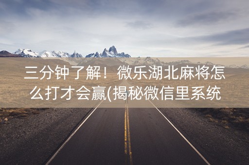 三分钟了解！微乐湖北麻将怎么打才会赢(揭秘微信里系统发好牌)