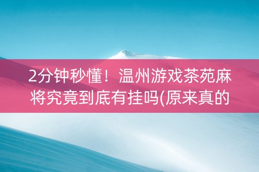 2分钟秒懂！温州游戏茶苑麻将究竟到底有挂吗(原来真的有挂)
