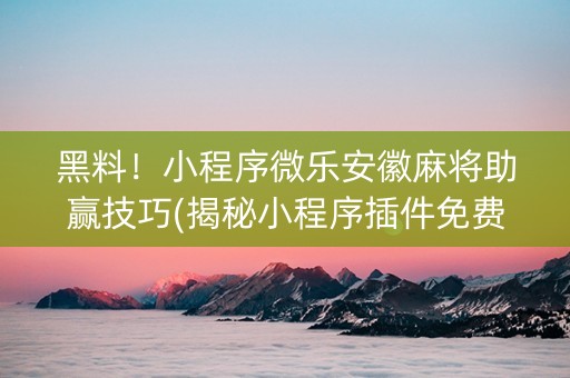 黑料！小程序微乐安徽麻将助赢技巧(揭秘小程序插件免费)