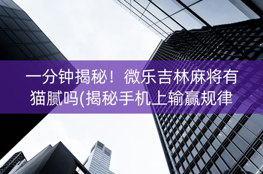 一分钟揭秘！微乐吉林麻将有猫腻吗(揭秘手机上输赢规律)