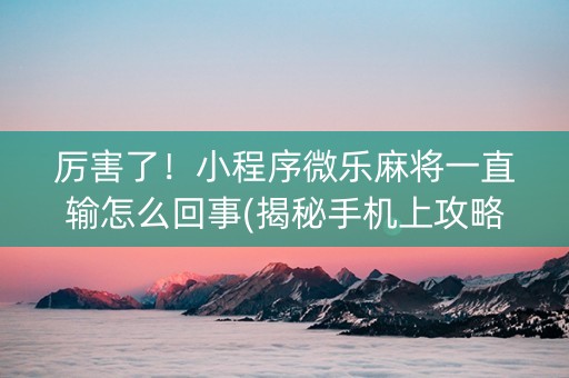厉害了！小程序微乐麻将一直输怎么回事(揭秘手机上攻略插件)