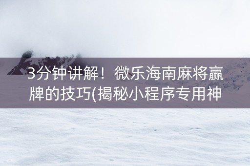 3分钟讲解！微乐海南麻将赢牌的技巧(揭秘小程序专用神器)