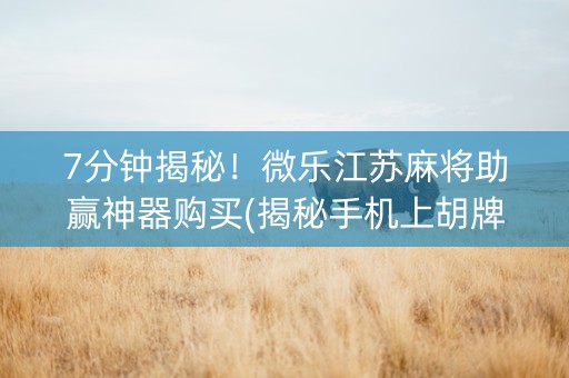 7分钟揭秘！微乐江苏麻将助赢神器购买(揭秘手机上胡牌技巧)