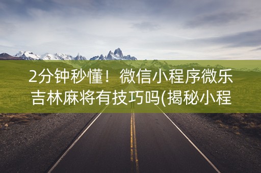 2分钟秒懂！微信小程序微乐吉林麻将有技巧吗(揭秘小程序必备神器)