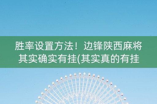 胜率设置方法！边锋陕西麻将其实确实有挂(其实真的有挂)