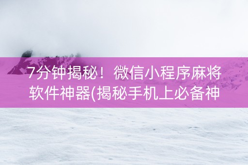 7分钟揭秘！微信小程序麻将软件神器(揭秘手机上必备神器)