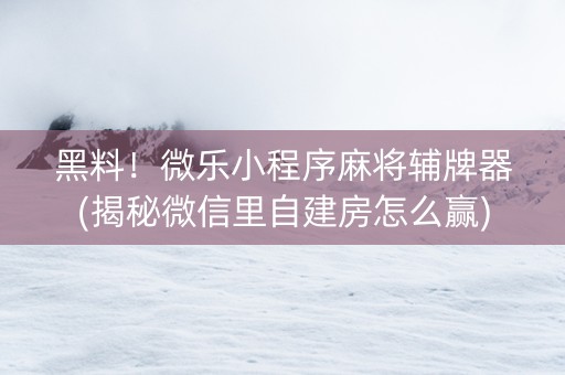 黑料！微乐小程序麻将辅牌器(揭秘微信里自建房怎么赢)
