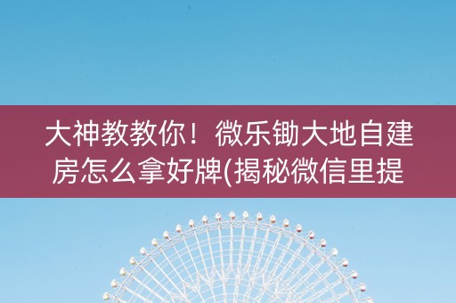大神教教你！微乐锄大地自建房怎么拿好牌(揭秘微信里提高胜率)