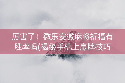 厉害了！微乐安徽麻将祈福有胜率吗(揭秘手机上赢牌技巧)