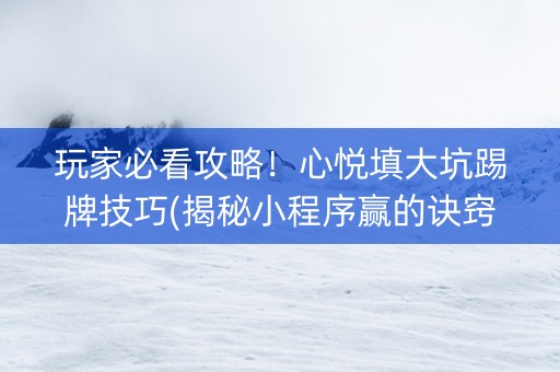 玩家必看攻略！心悦填大坑踢牌技巧(揭秘小程序赢的诀窍)