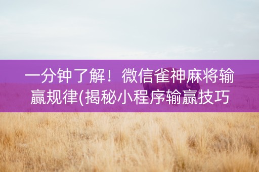 一分钟了解！微信雀神麻将输赢规律(揭秘小程序输赢技巧)
