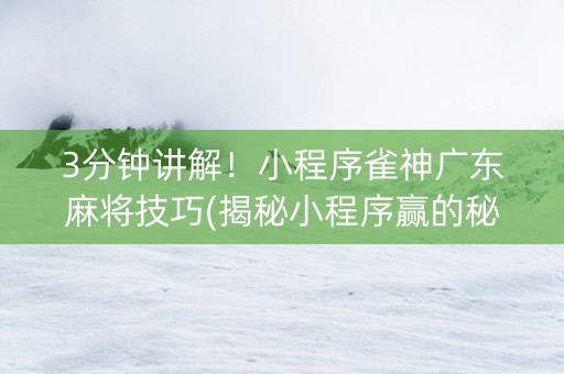 3分钟讲解！小程序雀神广东麻将技巧(揭秘小程序赢的秘诀)