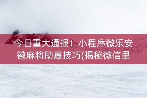 今日重大通报！小程序微乐安徽麻将助赢技巧(揭秘微信里提高胜率)