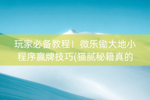 玩家必备教程！微乐锄大地小程序赢牌技巧(猫腻秘籍真的有挂)