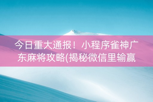 今日重大通报！小程序雀神广东麻将攻略(揭秘微信里输赢技巧)