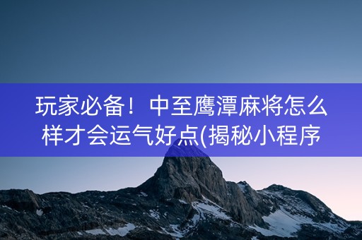 玩家必备！中至鹰潭麻将怎么样才会运气好点(揭秘小程序专用神器)