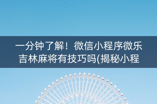 一分钟了解！微信小程序微乐吉林麻将有技巧吗(揭秘小程序攻略插件)