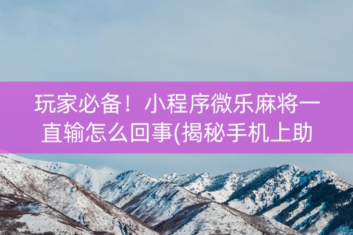 玩家必备！小程序微乐麻将一直输怎么回事(揭秘手机上助手软件)