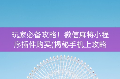 玩家必备攻略！微信麻将小程序插件购买(揭秘手机上攻略插件)