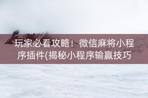 玩家必看攻略！微信麻将小程序插件(揭秘小程序输赢技巧)