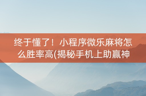 终于懂了！小程序微乐麻将怎么胜率高(揭秘手机上助赢神器购买)