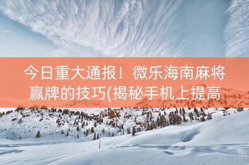 今日重大通报！微乐海南麻将赢牌的技巧(揭秘手机上提高胜率)