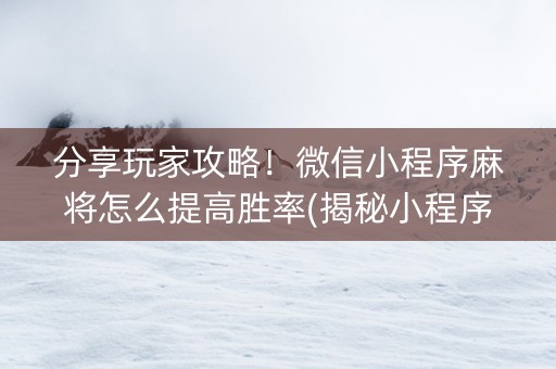分享玩家攻略！微信小程序麻将怎么提高胜率(揭秘小程序赢牌的技巧)