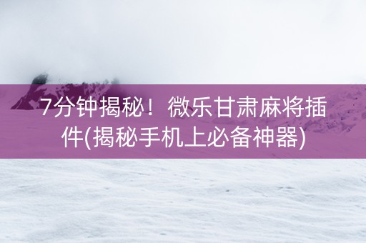 7分钟揭秘！微乐甘肃麻将插件(揭秘手机上必备神器)